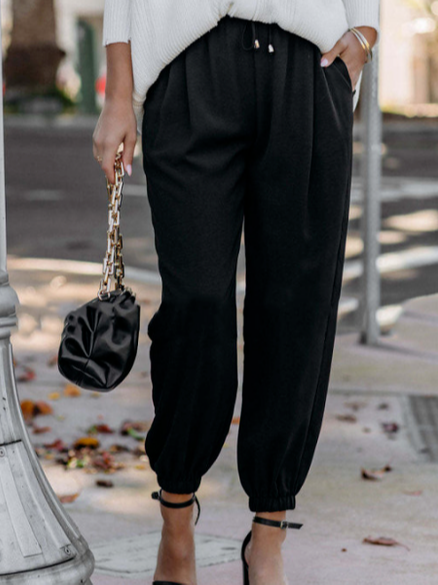 

Solid Casual Pants, Black, Pants
