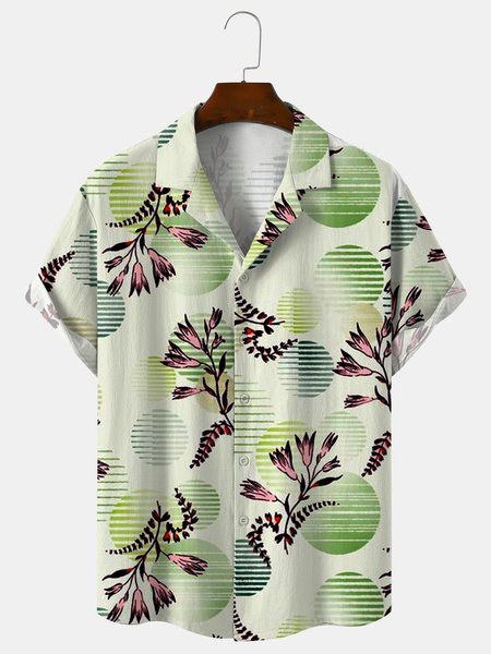 

Cotton And Linen Holiday Leisure Short-sleeved Shirt, Green, Shirts ＆ Blouse