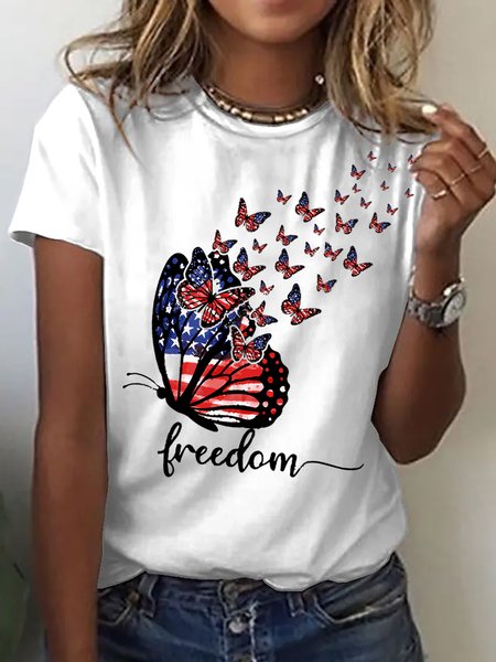 

Womens Letter Casual Short Sleeve T-Shirt, White, T-shirts