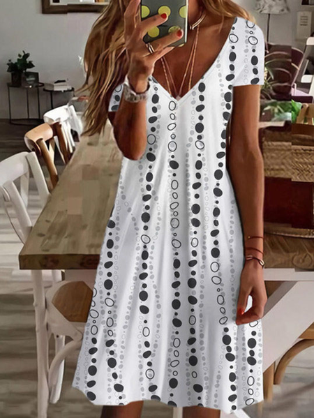 

Casual Fashion Printed V-Neck Short Sleeve Short Dress, White, Dresses