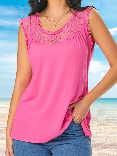 

Crew Neck Cotton Blends Casual Tanks & Camis, Pink, Tank Tops & Camis