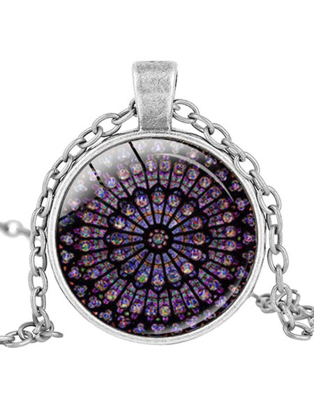 

JFN Vintage Colorful Ethnic Pattern Window Flower Pendant Dress Necklace, Silver, Necklaces