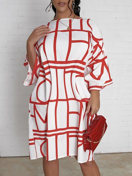 

Abstract Regular Fit Short Sleeve Woven Dress, White, Mini Dresses