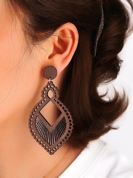 

JFN Vintage Ethnic Wood Cutout Geometric Earrings, Cameo brown, Earrings