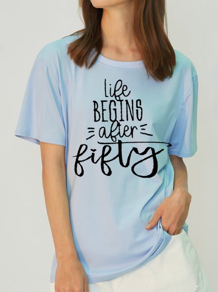 

Lilicloth x Life Begins After 50 Casual Slogan T-Shirt, Blue, T-shirts