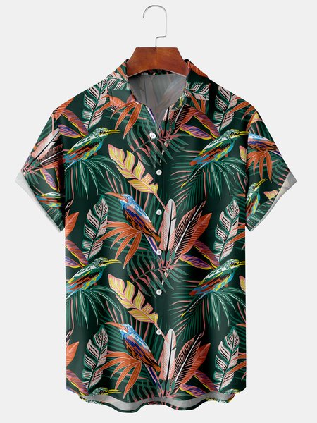 

Tropical Plant Graphic Men's Casual Short Sleeve Chest Pocket Hawaiian Shirt, Green, Men's Floral shirt