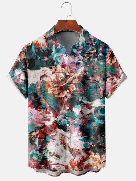 

Abstract Floral Graphic Men's Casual Short Sleeve Breast Pocket Shirt, Green, Men's Floral shirt