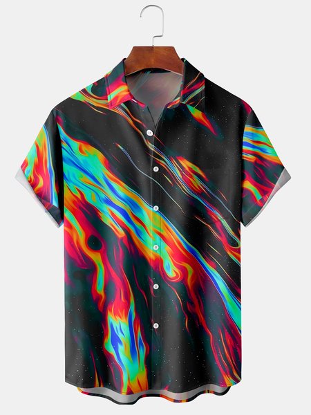

Men's Casual Short Sleeve Hawaiian Shirt with Chest Pocket Print, Black, Men's Floral shirt