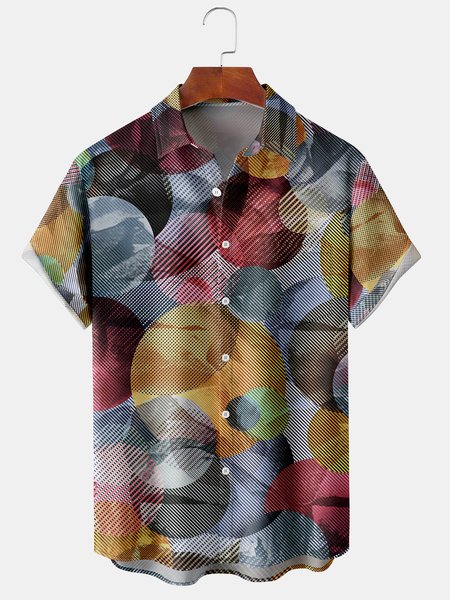 

Geometric Gradient Graphic Men's Casual Short Sleeve Chest Pocket Shirt, Black, Men's Floral shirt