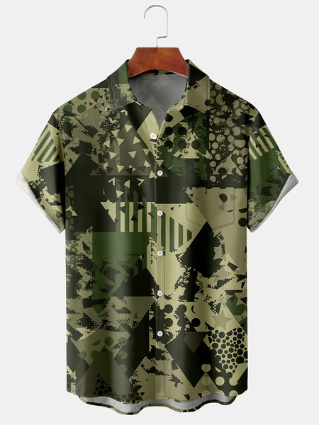 

Camo Graphic Men's Casual Short Sleeve Chest Pocket Shirt, Green, Men's Floral shirt