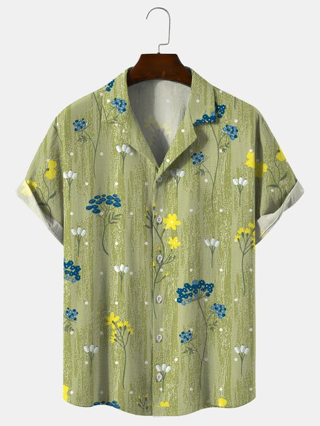 

Cotton And Linen Holiday Leisure Short-sleeved Shirt, As picture, Men's Floral shirt