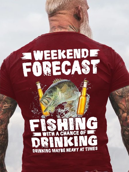 

Mens Fishing Crew Neck Cotton Casual Short Sleeve T-Shirt, Red, T-shirts