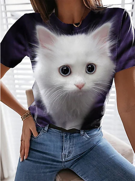 

Animal Casual Short Sleeve Tops, Multicolor, T-Shirts