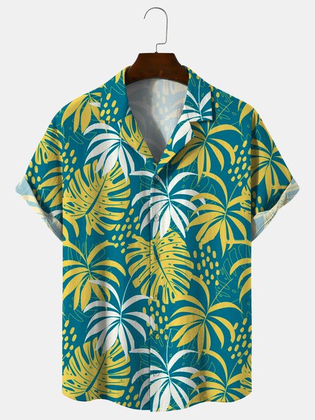 

Cotton And Linen Holiday Leisure Short-sleeved Shirt, As picture, Men's Floral shirt
