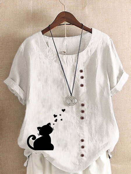 

Cotton Vacation Animal Tops, White, Blouses & Shirts