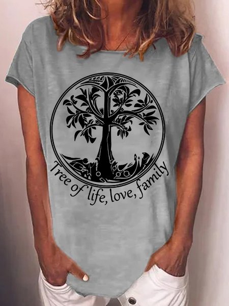 

Womens Tree of Life,love,family Print Short Sleeve T Shirts, Gray, T-shirts