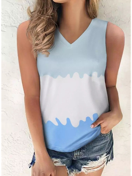

Geometric Casual V Neck Knit, Multicolor, Tanks & Camis