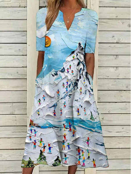 

Loosen Abstract Short Sleeve Women Dress, Multicolor, Dresses