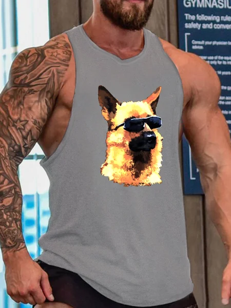 

Cool German Shepherd With Glasses Dog Top, Gray, Tank Tops