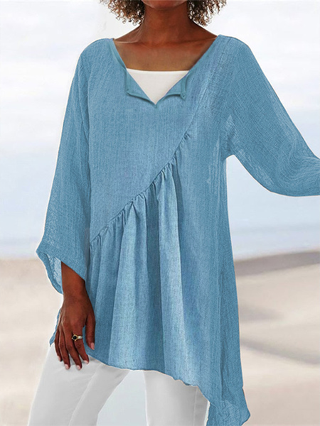 

Casual Asymmetric Long Sleeve Tops, Blue, Shirts & Blouses