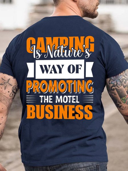 

Funny Camping Back Print Crew Neck T-Shirt, Purplish blue, T-shirts