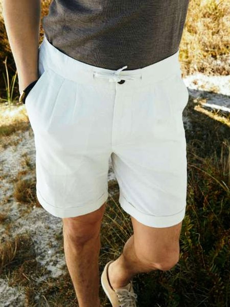 

Cotton Linen Hawaiian Casual Shorts, White, Shorts