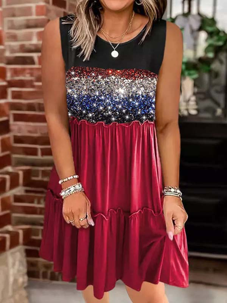 

Crew Neck Cotton Geometric Dresses, Multicolor, Dresses