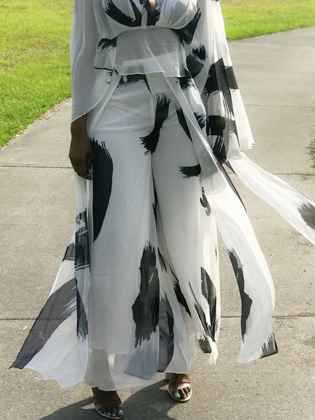 

Fashion Printed Fashion Wide Leg Pants, Black-white, Wide Leg Pants