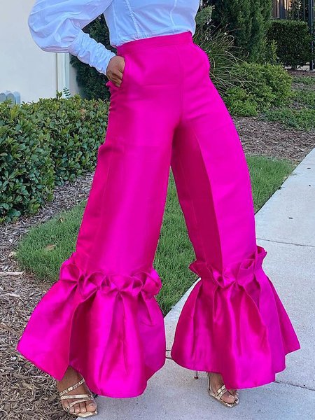 

Elegant Flouncing Fashion Wide Leg Pants, Rose red, Wide Leg Pants