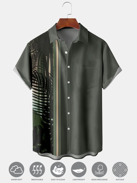

Men's Floral Print Moisture Wicking Fabric Fashion Pocket Hawaiian Lapel Short Sleeve Shirt, Army green, Men's Floral shirt
