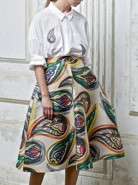 

Daily Midi Zipper fly Abstract Elegant Skirt, As picture, Midi Skirts