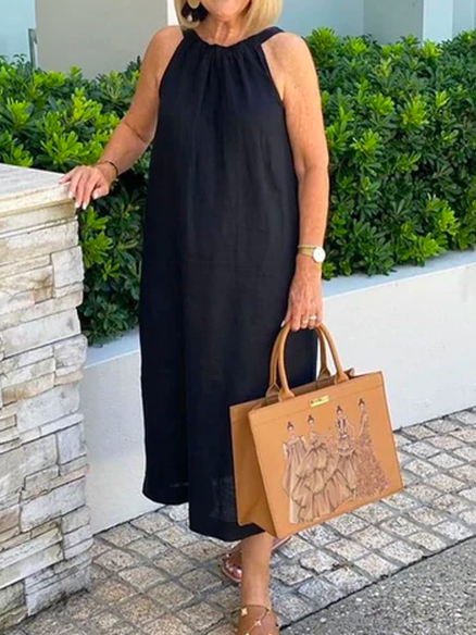 

Solid Spaghetti Vacation Dresses, Black, Dresses