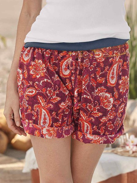 

Vacation Casual Printed Elastic Waist Shorts, Multicolor, Shorts
