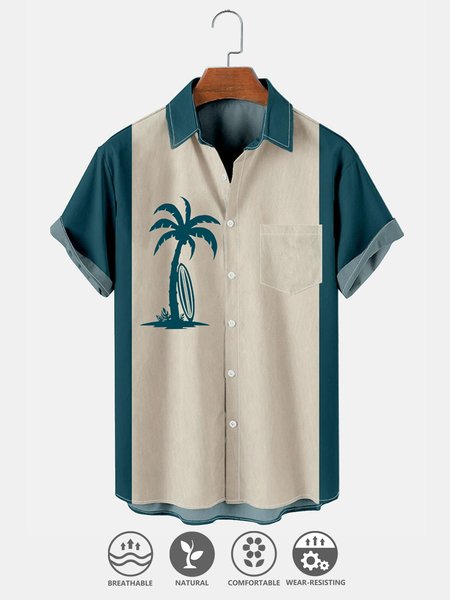 

Cotton And Linen Holiday Leisure Short-sleeved Shirt, As picture, Men's Floral shirt