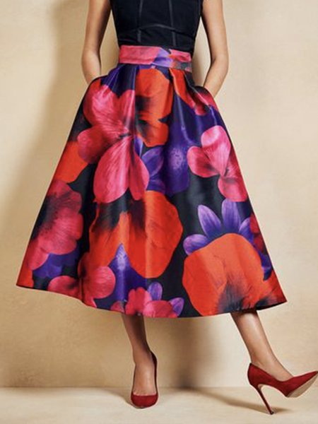 

Midi Daily Regular Fit Floral Skirt, Red, Maxi Skirts