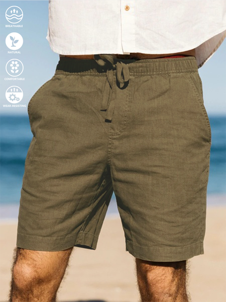 

Cotton Linen Style American Casual Basic Versatile Linen Shorts, As picture, Men's shorts