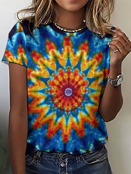 

Womens Vocation Tiedry Print Casual Short Sleeve T-Shirt, As picture, T-shirts