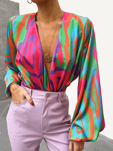 

Simple Deep V Regular Fit Tops, Multicolor, Tops