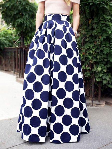 

Simple Polka Dots Fashion Pants, Blue, Wide Leg Pants