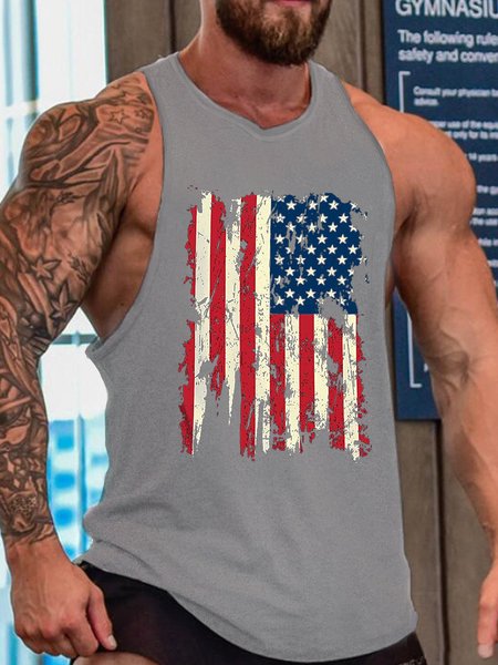 

Men‘s American Flag Crew Neck Casual, Gray, Tank Tops