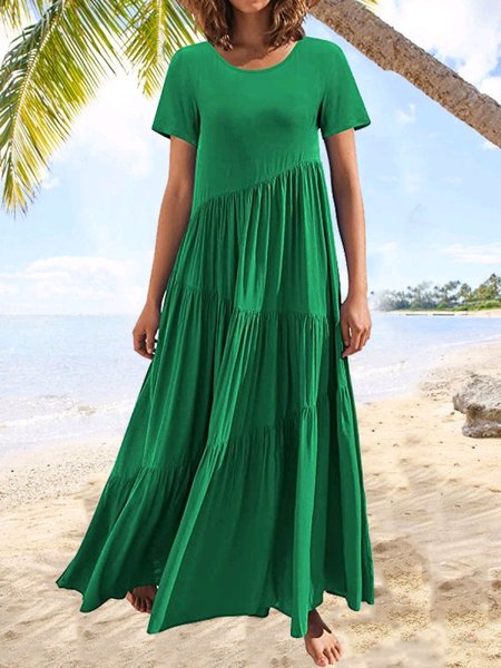 

Regular Fit Boho Crew Neck Dresses, Green, Maxi Dresses