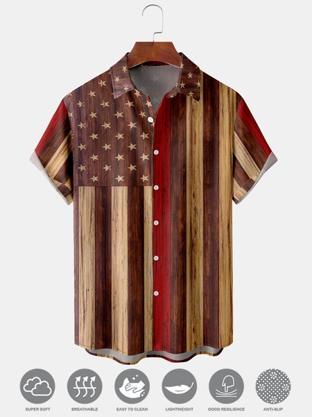 

Men's American Flag Print Moisture Wicking Fabric Fashion Hawaiian Lapel Short Sleeve Shirt, Light coffee, Men's Floral shirt