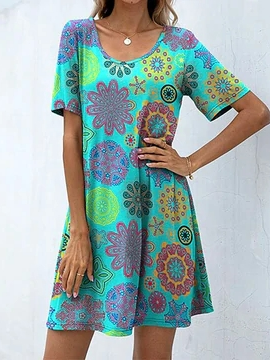 

Floral Loosen Jersey Vacation Dresses, Multicolor, Dresses