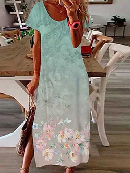 

Floral Loosen Crew Neck Dresses, Multicolor, Dresses