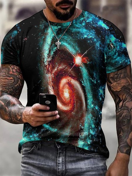 

Men‘s 3d Print Planet Universe Tie-Dye Outdoor Letter Short Sleeve Short Sleeve T-Shirt, As picture, T-shirts