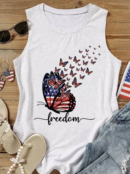 

Crew Neck Casual Tanks & Camis, White, Tanks & Camis
