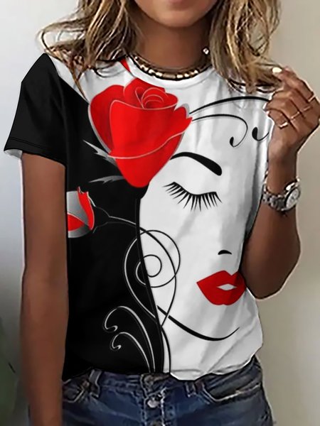 

Womens Abstract Print Short Sleeve T-Shirt, As picture, T-shirts