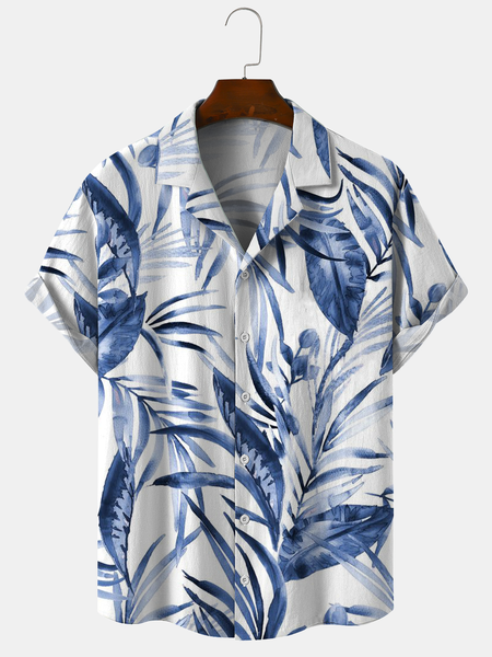 

Cotton and Linen Style Botanical Floral Print Cozy Linen Shirt, As picture, Men's Floral shirt