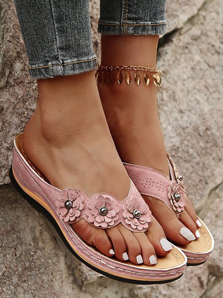 Vintage Floral Casual Wedge Flip Flops