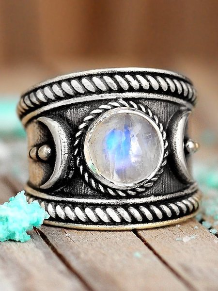

JFN Vintage Distressed Moonstone Embossed Ring, Silver, Rings